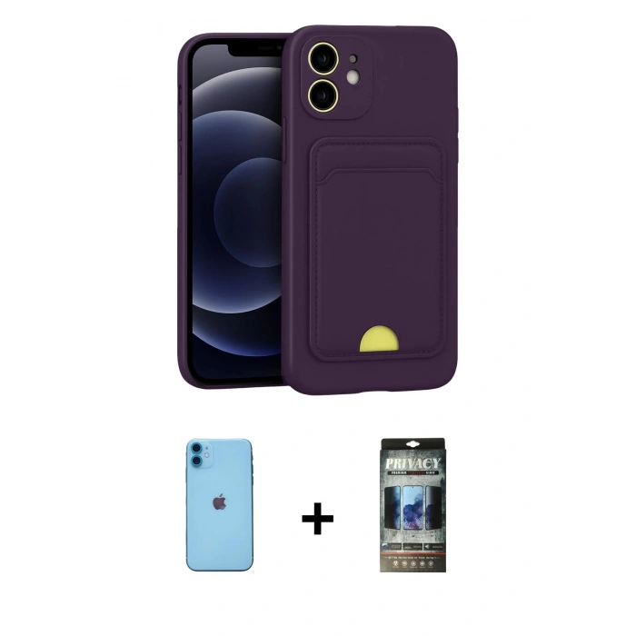 MARSİLYAN™- iPhone 11 Kılıf Vadi Çizgi Prime - Siyah 34D Hayalet Izgaralı Cam + Neon Fosforlu Kamera Lens - MI