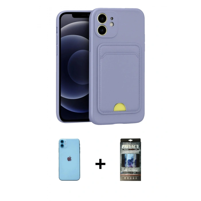 MARSİLYAN™- iPhone 11 Kılıf Vadi Çizgi Prime - Siyah 34D Hayalet Izgaralı Cam + Neon Fosforlu Kamera Lens - MI