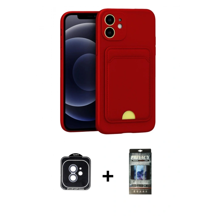 MARSİLYAN™- iPhone 11 Kılıf Vadi Çizgi Prime - Siyah 34D Hayalet Izgaralı Cam + PVD Metal Kamera Lens - MI