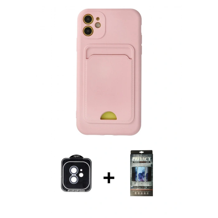 MARSİLYAN™- iPhone 11 Kılıf Vadi Çizgi Prime - Siyah 34D Hayalet Izgaralı Cam + PVD Metal Kamera Lens - MI