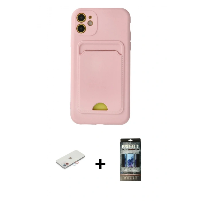 MARSİLYAN™- iPhone 11 Kılıf Vadi Çizgi Prime - Siyah 34D Hayalet Izgaralı Cam + Renkli Kamera Lens Koruma Cam - PE