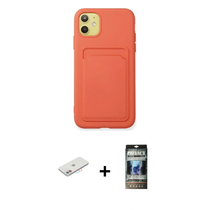MARSİLYAN™- iPhone 11 Kılıf Vadi Çizgi Prime - Siyah 34D Hayalet Izgaralı Cam + Renkli Kamera Lens Koruma Cam - PE