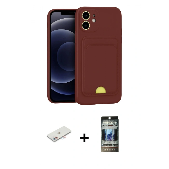 MARSİLYAN™- iPhone 11 Kılıf Vadi Çizgi Prime - Siyah 34D Hayalet Izgaralı Cam + Renkli Kamera Lens Koruma Cam - PE