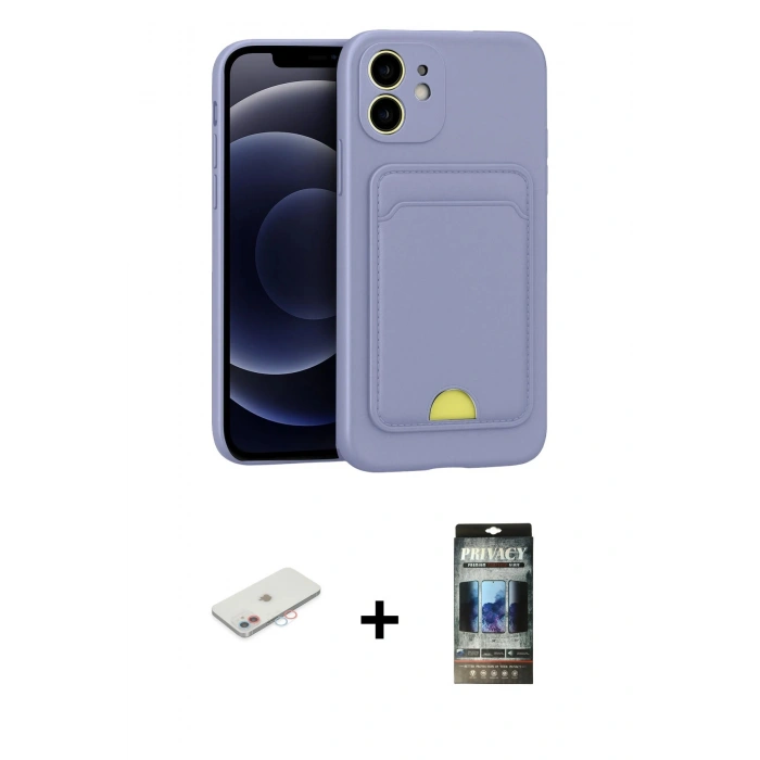 MARSİLYAN™- iPhone 11 Kılıf Vadi Çizgi Prime - Siyah 34D Hayalet Izgaralı Cam + Renkli Kamera Lens Koruma Cam - PE