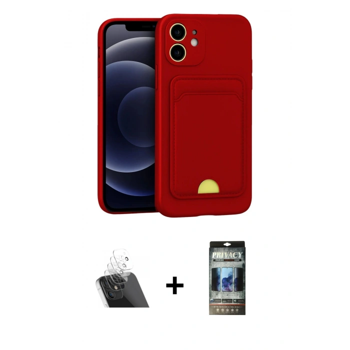 MARSİLYAN™- iPhone 11 Kılıf Vadi Çizgi Prime - Siyah 34D Hayalet Izgaralı Cam + Kamera Lens Koruma Cam - SF