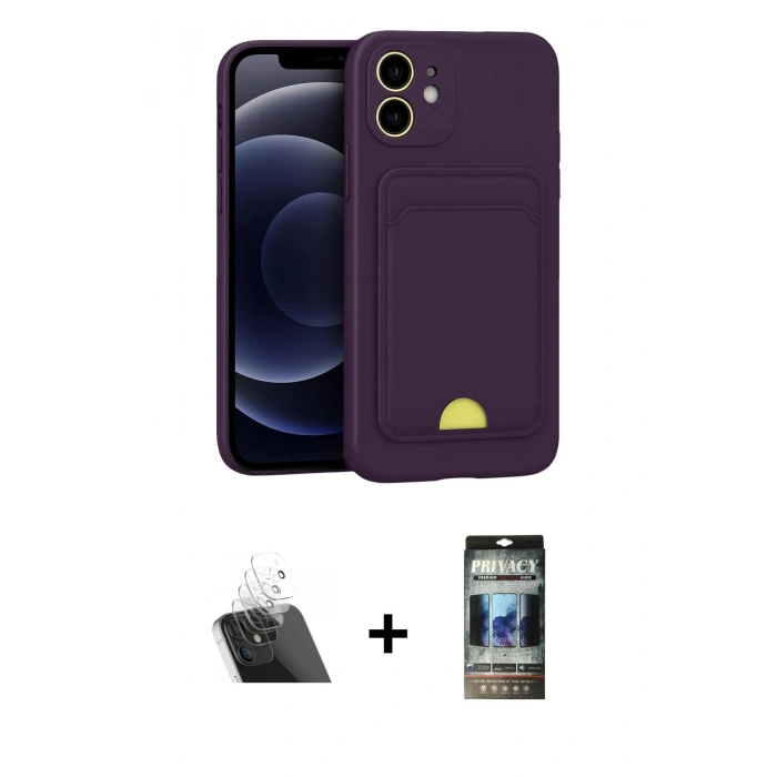 MARSİLYAN™- iPhone 11 Kılıf Vadi Çizgi Prime - Siyah 34D Hayalet Izgaralı Cam + Kamera Lens Koruma Cam - SF