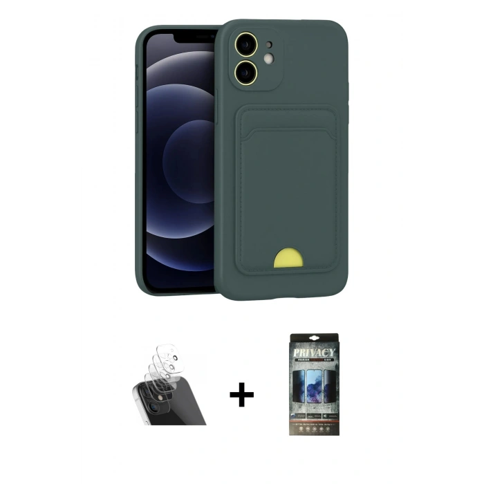 MARSİLYAN™- iPhone 11 Kılıf Vadi Çizgi Prime - Siyah 34D Hayalet Izgaralı Cam + Kamera Lens Koruma Cam - SF