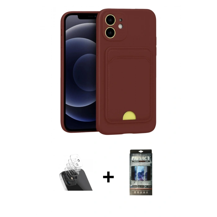 MARSİLYAN™- iPhone 11 Kılıf Vadi Çizgi Prime - Siyah 34D Hayalet Izgaralı Cam + Kamera Lens Koruma Cam - SF