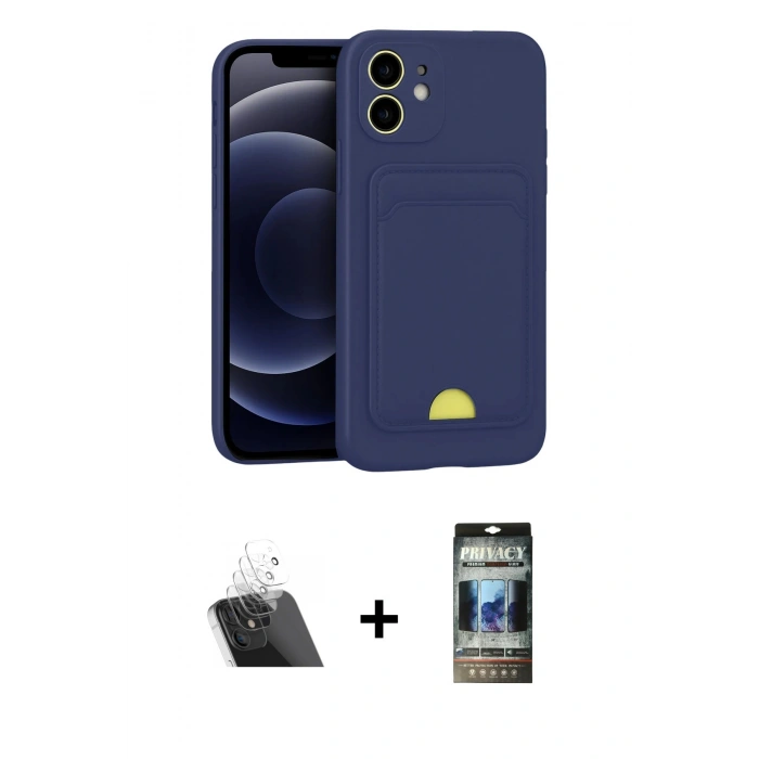 MARSİLYAN™- iPhone 11 Kılıf Vadi Çizgi Prime - Siyah 34D Hayalet Izgaralı Cam + Kamera Lens Koruma Cam - SF