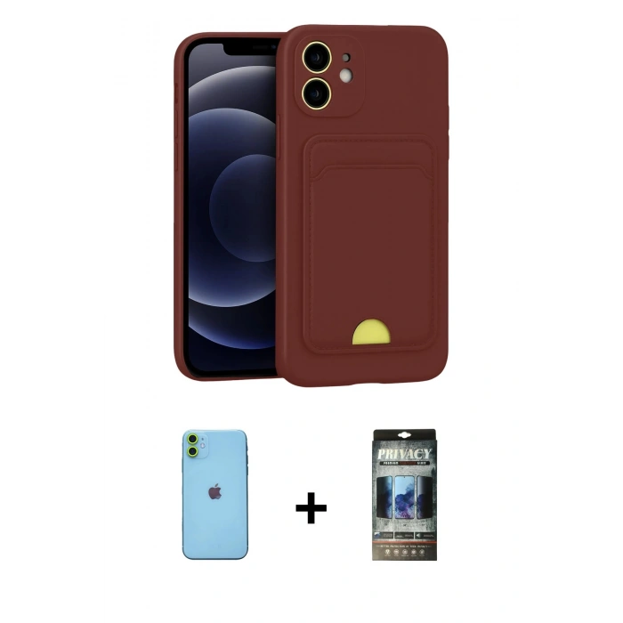 MARSİLYAN™- iPhone 11 Kılıf Vadi Çizgi Prime - Siyah 34D Hayalet Izgaralı Cam + Neon Fosforlu Kamera Lens - YL