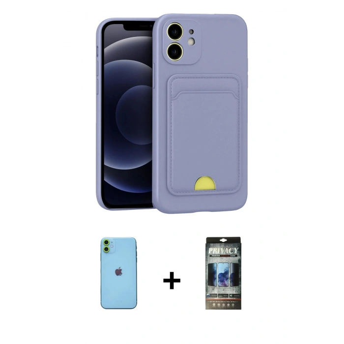 MARSİLYAN™- iPhone 11 Kılıf Vadi Çizgi Prime - Siyah 34D Hayalet Izgaralı Cam + Neon Fosforlu Kamera Lens - YL