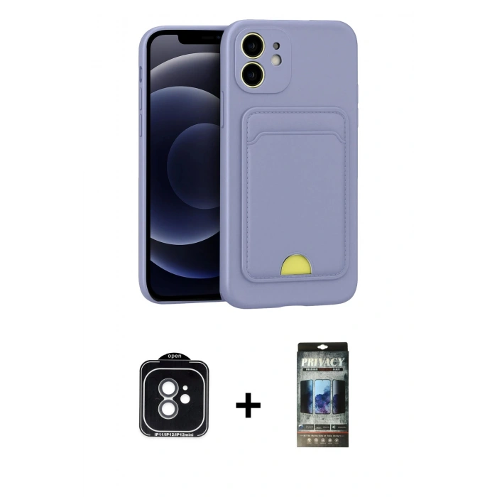 MARSİLYAN™- iPhone 11 Kılıf Vadi Çizgi Prime - Siyah 34D Hayalet Izgaralı Cam + PVD Metal Kamera Lens - YL