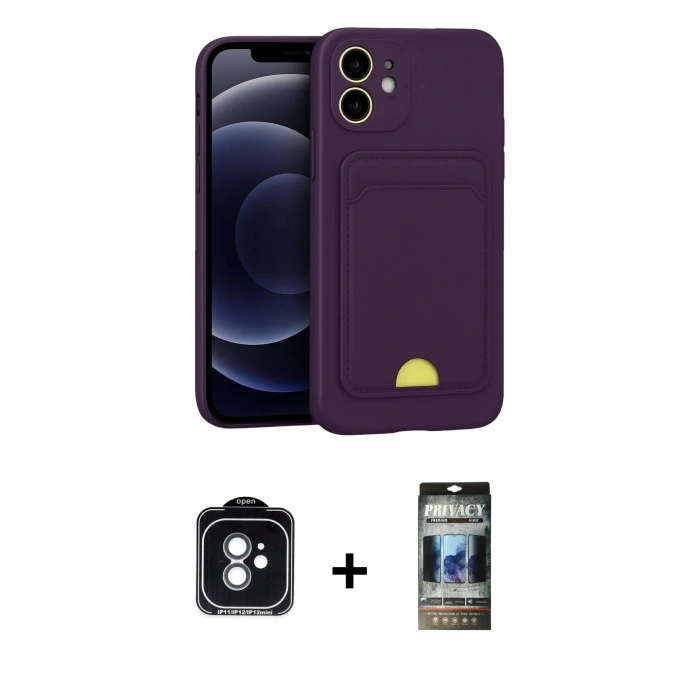 MARSİLYAN™- iPhone 11 Kılıf Vadi Çizgi Prime - Siyah 34D Hayalet Izgaralı Cam + PVD Metal Kamera Lens - YL