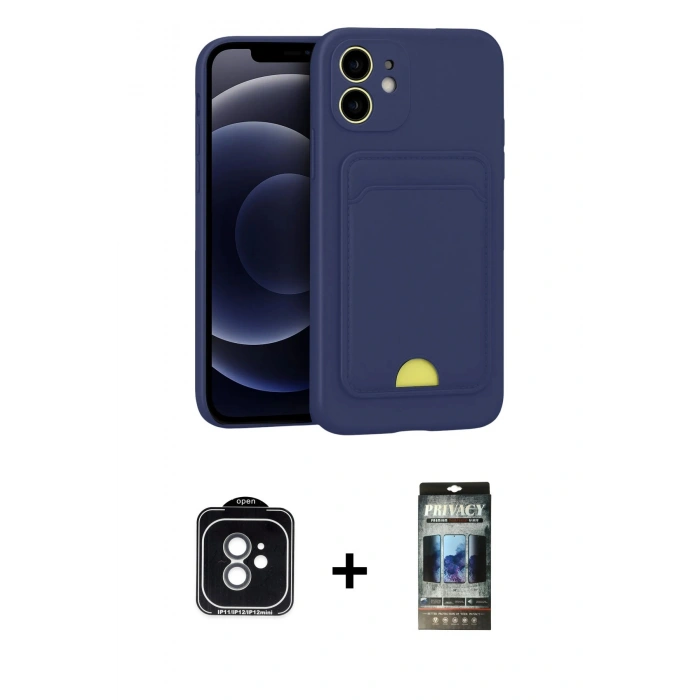 MARSİLYAN™- iPhone 11 Kılıf Vadi Çizgi Prime - Siyah 34D Hayalet Izgaralı Cam + PVD Metal Kamera Lens - YL