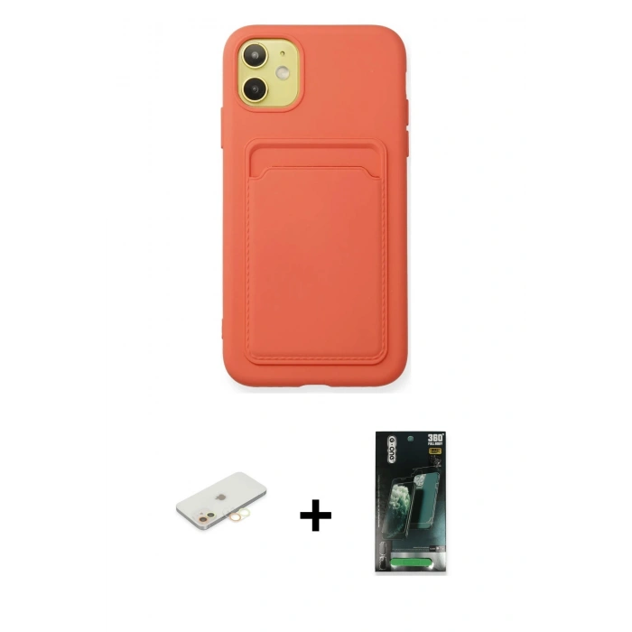 MARSİLYAN™- iPhone 11 Kılıf Vadi Çizgi Prime - Siyah 360 Mat Full Body Arka Koruyucu + Renkli Kamera Lens Koruma Cam - SI