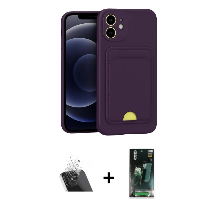MARSİLYAN™- iPhone 11 Kılıf Vadi Çizgi Prime - Siyah 360 Mat Full Body Arka Koruyucu + Kamera Lens Koruma Cam - SF
