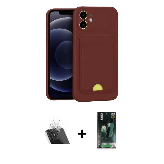 MARSİLYAN™- iPhone 11 Kılıf Vadi Çizgi Prime - Siyah 360 Mat Full Body Arka Koruyucu + Kamera Lens Koruma Cam - SF