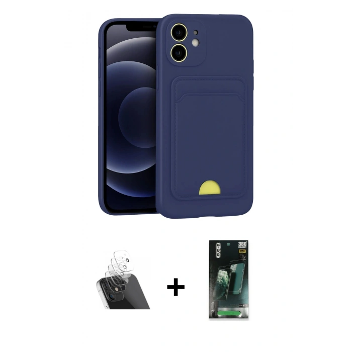 MARSİLYAN™- iPhone 11 Kılıf Vadi Çizgi Prime - Siyah 360 Mat Full Body Arka Koruyucu + Kamera Lens Koruma Cam - SF