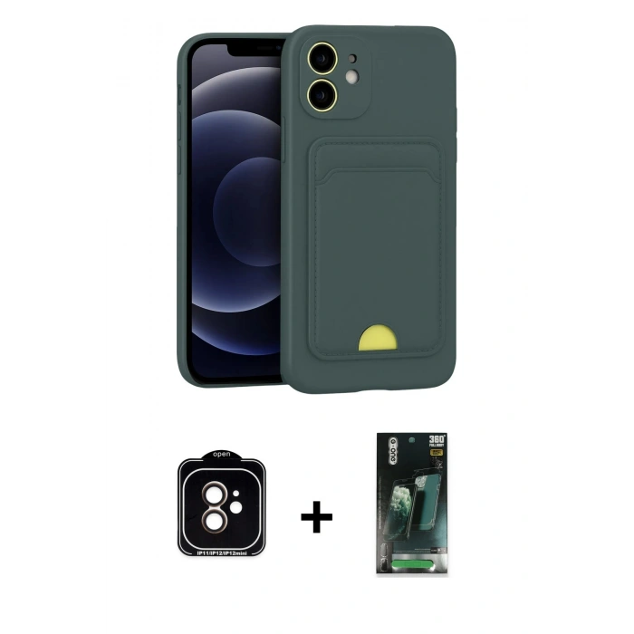 MARSİLYAN™- iPhone 11 Kılıf Vadi Çizgi Prime - Siyah 360 Mat Full Body Arka Koruyucu + PVD Metal Kamera Lens - TU