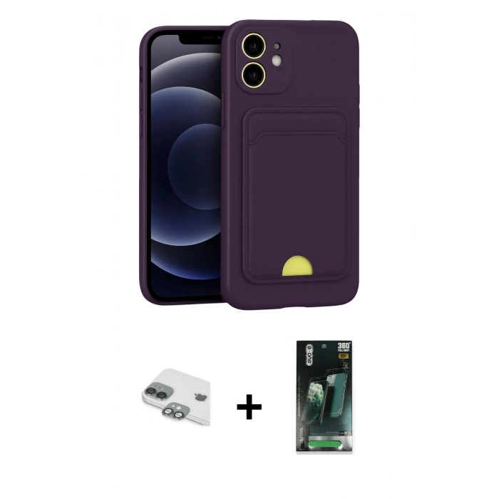 MARSİLYAN™- iPhone 11 Kılıf Vadi Çizgi Prime - Siyah 360 Mat Full Body Arka Koruyucu + Pers Alüminyum Kamera Lens - YL