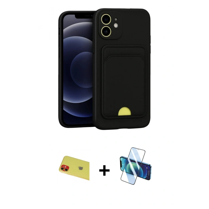 MARSİLYAN™- iPhone 11 Kılıf Vadi Çizgi Prime - Siyah 3D Antistatik Cam Ekran Koruyucu + Rainbow Kamera Lens Koruma Cam - KI