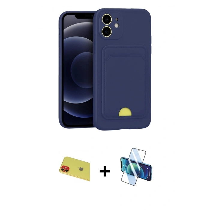 MARSİLYAN™- iPhone 11 Kılıf Vadi Çizgi Prime - Siyah 3D Antistatik Cam Ekran Koruyucu + Rainbow Kamera Lens Koruma Cam - KI