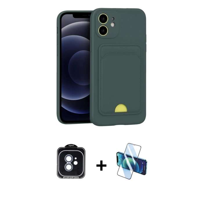 MARSİLYAN™- iPhone 11 Kılıf Vadi Çizgi Prime - Siyah 3D Antistatik Cam Ekran Koruyucu + PVD Metal Kamera Lens - MI