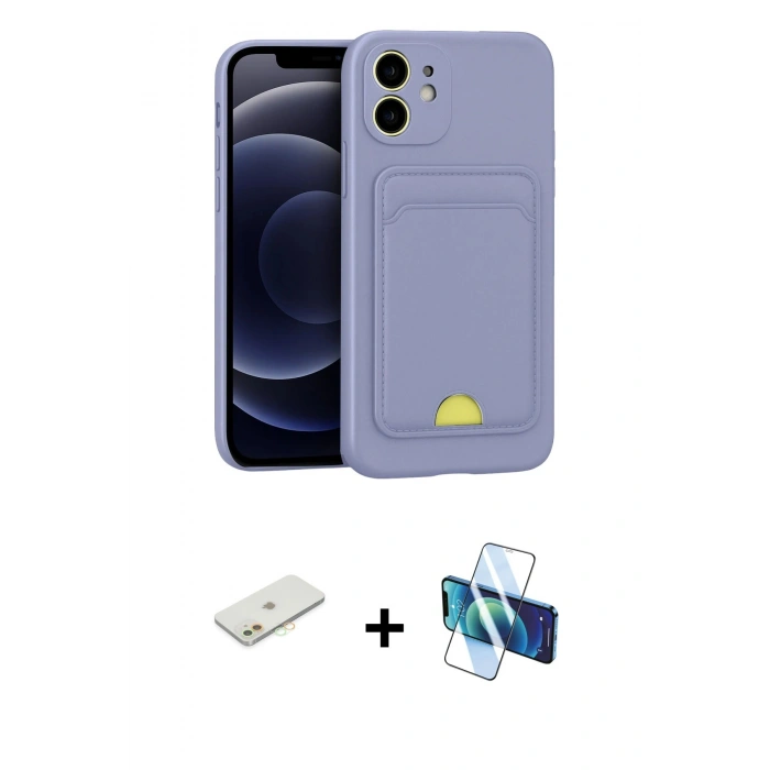 MARSİLYAN™- iPhone 11 Kılıf Vadi Çizgi Prime - Siyah 3D Antistatik Cam Ekran Koruyucu + Renkli Kamera Lens Koruma Cam - TU