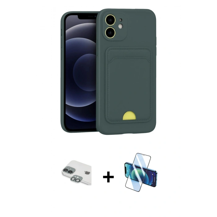 MARSİLYAN™- iPhone 11 Kılıf Vadi Çizgi Prime - Siyah 3D Antistatik Cam Ekran Koruyucu + Pers Alüminyum Kamera Lens - YL