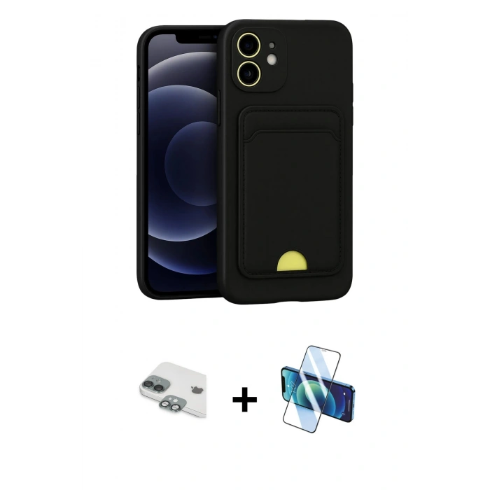 MARSİLYAN™- iPhone 11 Kılıf Vadi Çizgi Prime - Siyah 3D Antistatik Cam Ekran Koruyucu + Pers Alüminyum Kamera Lens - YL
