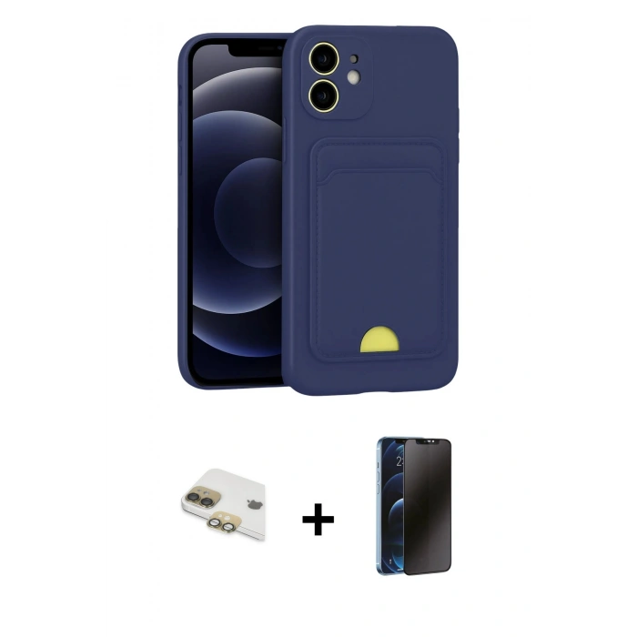 MARSİLYAN™- iPhone 11 Kılıf Vadi Çizgi Prime - Siyah 3D Antistatik Hayalet Cam Ekran Koruyucu + Pers Alüminyum Kamera Lens - GD
