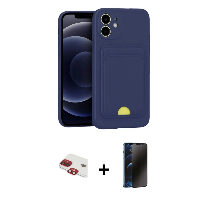 MARSİLYAN™- iPhone 11 Kılıf Vadi Çizgi Prime - Siyah 3D Antistatik Hayalet Cam Ekran Koruyucu + Pers Alüminyum Kamera Lens - KI