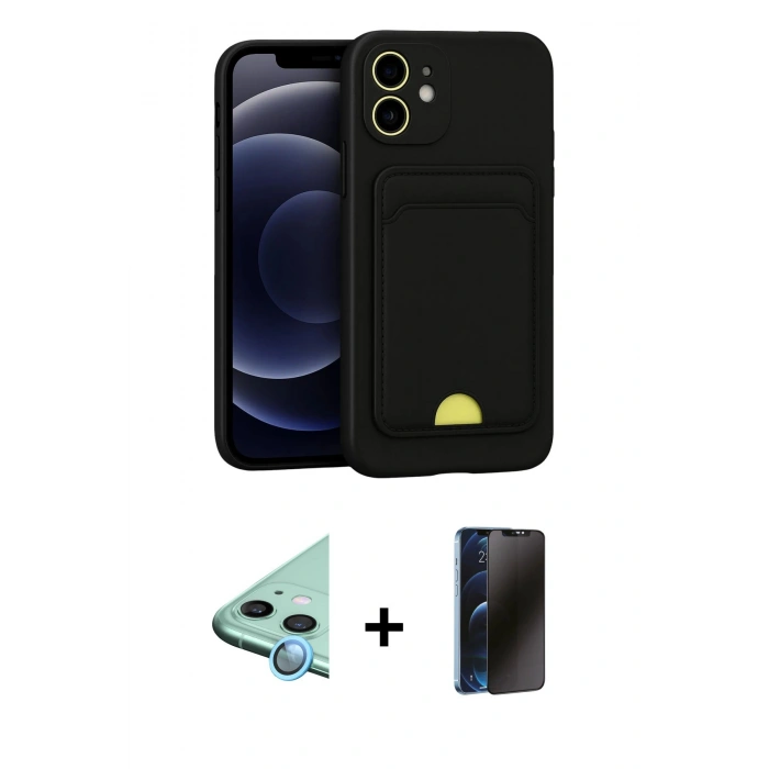 MARSİLYAN™- iPhone 11 Kılıf Vadi Çizgi Prime - Siyah 3D Antistatik Hayalet Cam Ekran Koruyucu + Raze Metal Kamera Lens - MI
