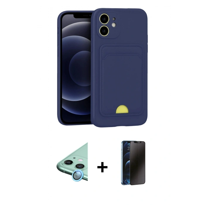 MARSİLYAN™- iPhone 11 Kılıf Vadi Çizgi Prime - Siyah 3D Antistatik Hayalet Cam Ekran Koruyucu + Raze Metal Kamera Lens - MI