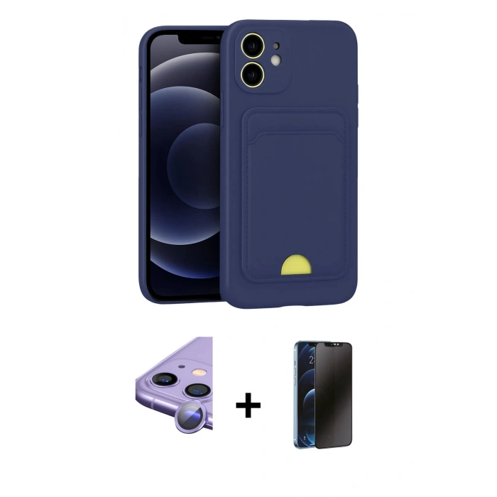 MARSİLYAN™- iPhone 11 Kılıf Vadi Çizgi Prime - Siyah 3D Antistatik Hayalet Cam Ekran Koruyucu + Raze Metal Kamera Lens - MR