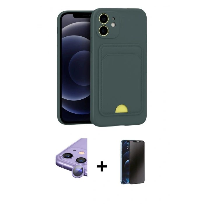 MARSİLYAN™- iPhone 11 Kılıf Vadi Çizgi Prime - Siyah 3D Antistatik Hayalet Cam Ekran Koruyucu + Raze Metal Kamera Lens - MR