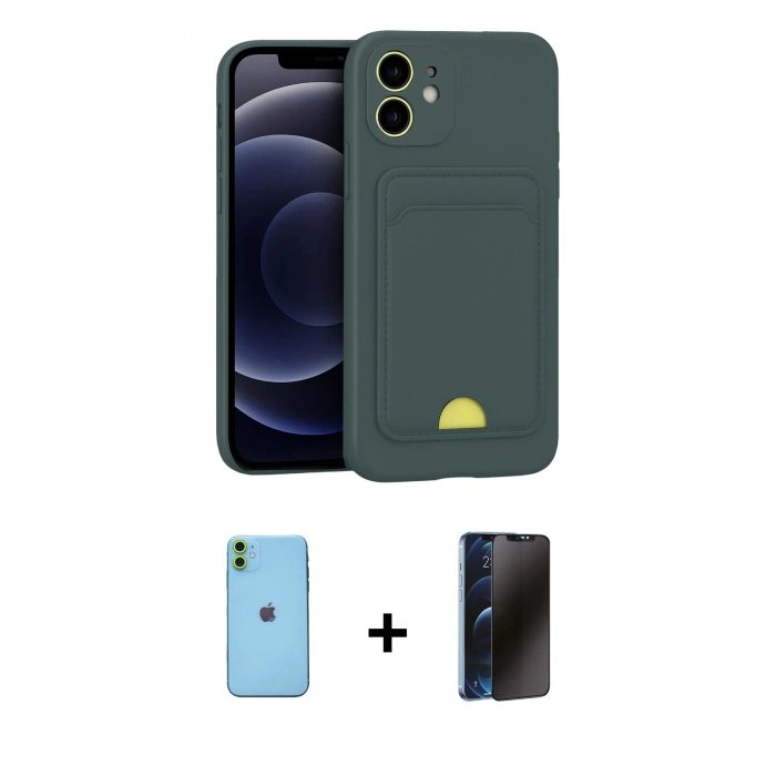 MARSİLYAN™- iPhone 11 Kılıf Vadi Çizgi Prime - Siyah 3D Antistatik Hayalet Cam Ekran Koruyucu + Neon Fosforlu Kamera Lens - YL