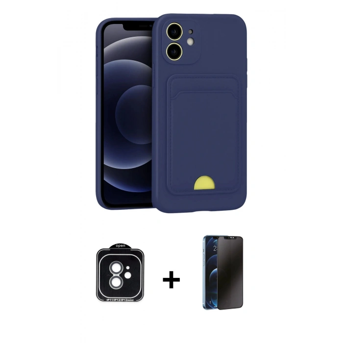 MARSİLYAN™- iPhone 11 Kılıf Vadi Çizgi Prime - Siyah 3D Antistatik Hayalet Cam Ekran Koruyucu + PVD Metal Kamera Lens - YL