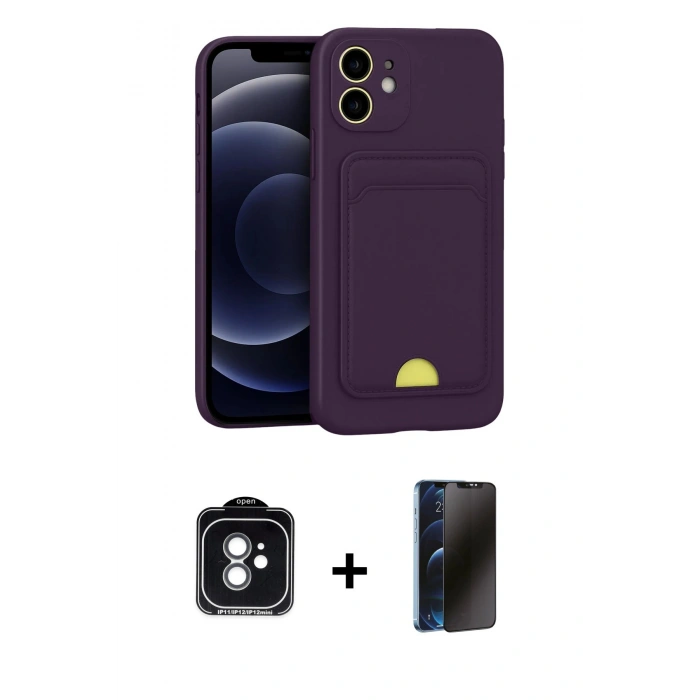 MARSİLYAN™- iPhone 11 Kılıf Vadi Çizgi Prime - Siyah 3D Antistatik Hayalet Cam Ekran Koruyucu + PVD Metal Kamera Lens - YL