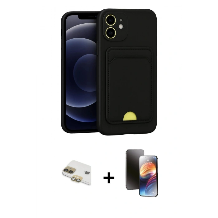 MARSİLYAN™- iPhone 11 Kılıf Vadi Çizgi Prime - Siyah 3D Antistatik Mat Seramik Nano Ekran Koruyucu + Pers Alüminyum Kamera Lens - GD