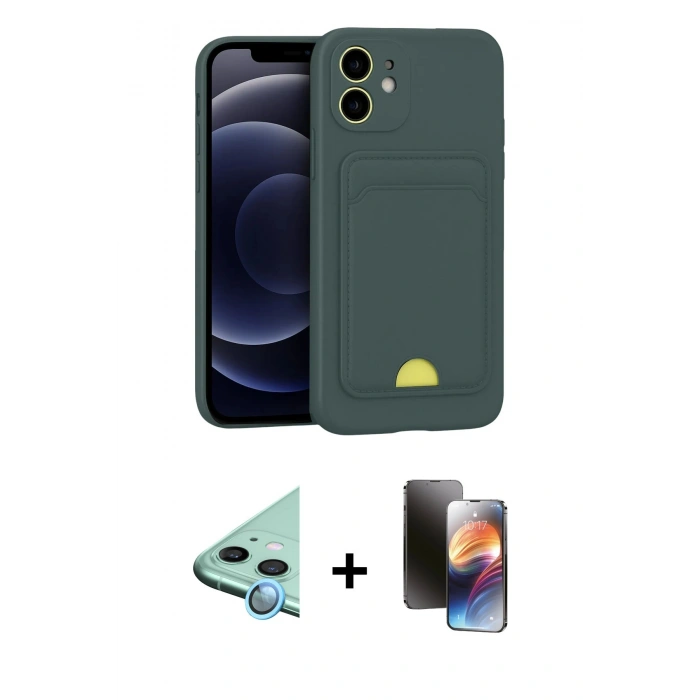 MARSİLYAN™- iPhone 11 Kılıf Vadi Çizgi Prime - Siyah 3D Antistatik Mat Seramik Nano Ekran Koruyucu + Raze Metal Kamera Lens - MI