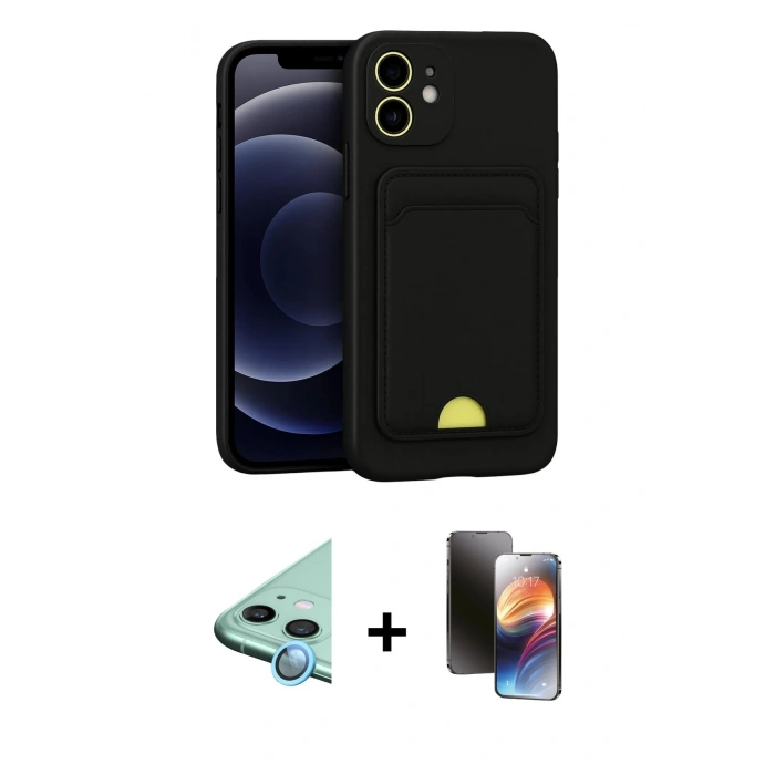 MARSİLYAN™- iPhone 11 Kılıf Vadi Çizgi Prime - Siyah 3D Antistatik Mat Seramik Nano Ekran Koruyucu + Raze Metal Kamera Lens - MI