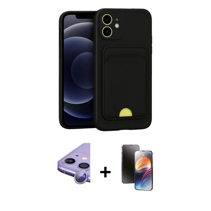 MARSİLYAN™- iPhone 11 Kılıf Vadi Çizgi Prime - Siyah 3D Antistatik Mat Seramik Nano Ekran Koruyucu + Raze Metal Kamera Lens - MR