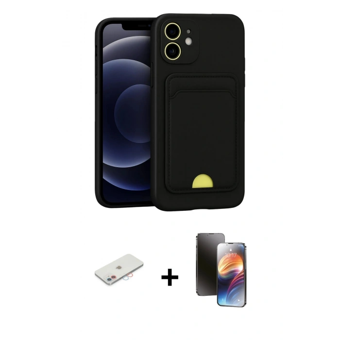 MARSİLYAN™- iPhone 11 Kılıf Vadi Çizgi Prime - Siyah 3D Antistatik Mat Seramik Nano Ekran Koruyucu + Renkli Kamera Lens Koruma Cam - PE
