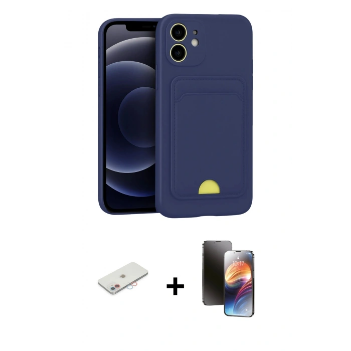 MARSİLYAN™- iPhone 11 Kılıf Vadi Çizgi Prime - Siyah 3D Antistatik Mat Seramik Nano Ekran Koruyucu + Renkli Kamera Lens Koruma Cam - PE