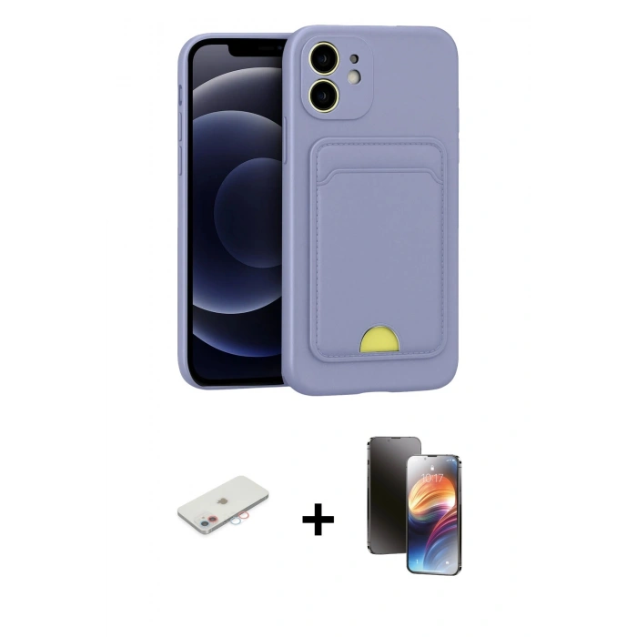 MARSİLYAN™- iPhone 11 Kılıf Vadi Çizgi Prime - Siyah 3D Antistatik Mat Seramik Nano Ekran Koruyucu + Renkli Kamera Lens Koruma Cam - PE