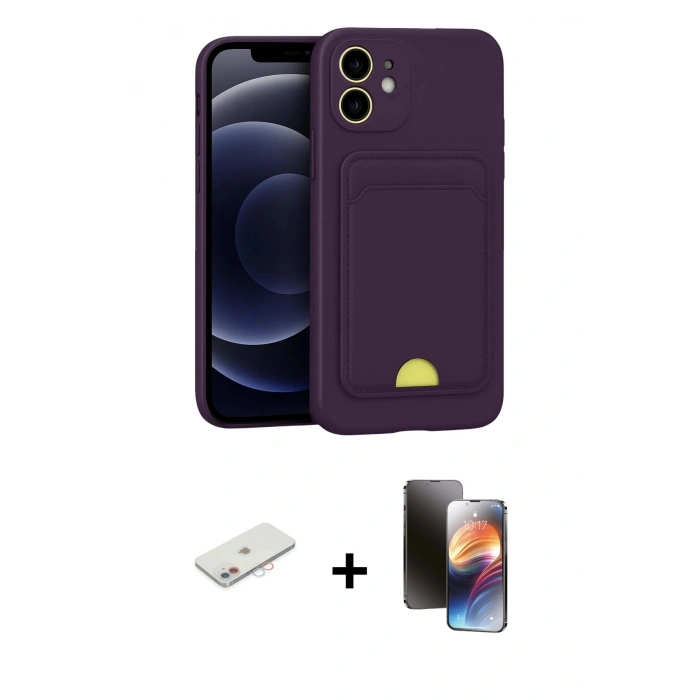 MARSİLYAN™- iPhone 11 Kılıf Vadi Çizgi Prime - Siyah 3D Antistatik Mat Seramik Nano Ekran Koruyucu + Renkli Kamera Lens Koruma Cam - PE