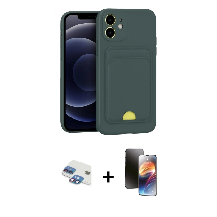 MARSİLYAN™- iPhone 11 Kılıf Vadi Çizgi Prime - Siyah 3D Antistatik Mat Seramik Nano Ekran Koruyucu + Pers Alüminyum Kamera Lens - GI