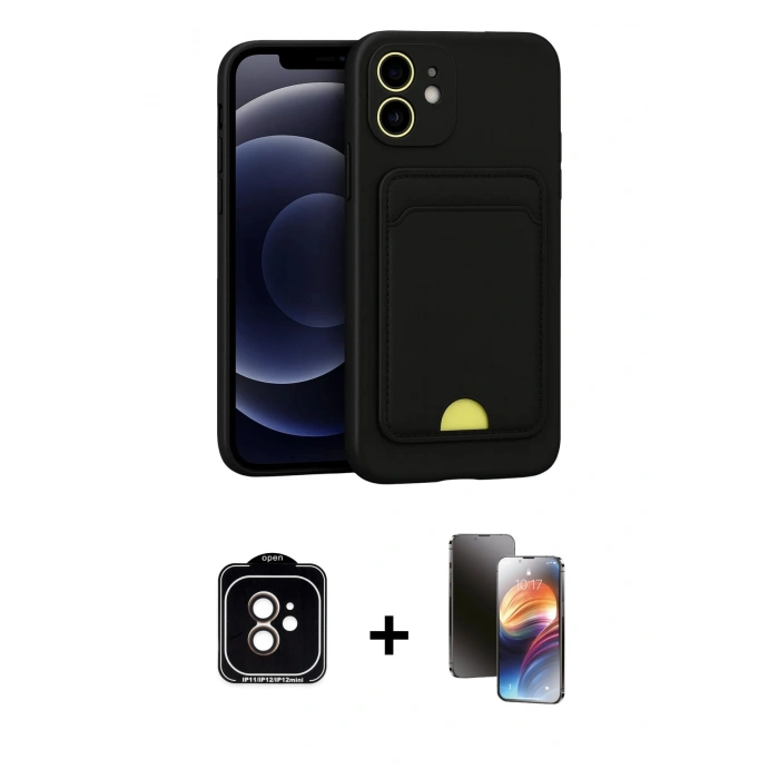 MARSİLYAN™- iPhone 11 Kılıf Vadi Çizgi Prime - Siyah 3D Antistatik Mat Seramik Nano Ekran Koruyucu + PVD Metal Kamera Lens - TU