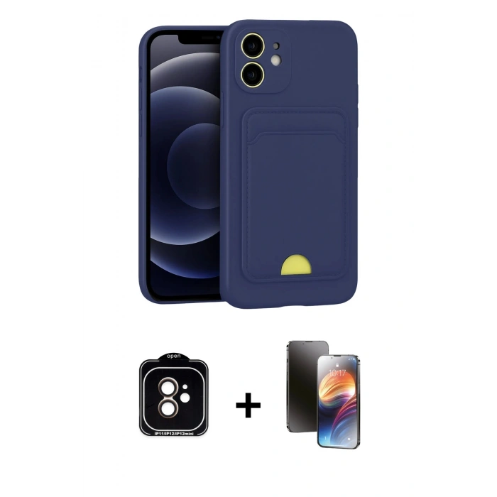 MARSİLYAN™- iPhone 11 Kılıf Vadi Çizgi Prime - Siyah 3D Antistatik Mat Seramik Nano Ekran Koruyucu + PVD Metal Kamera Lens - TU